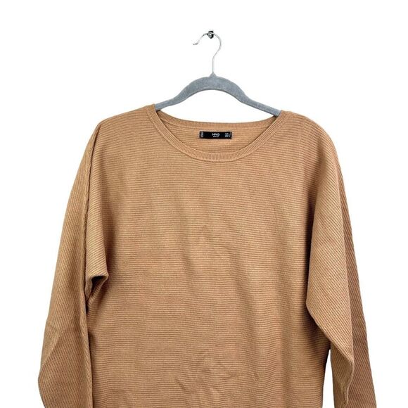 MNG Mango Sweater Round Ribbed Collar Overlap Back Long‎ Sleeve Tan Women Size M - Picture 2 of 5